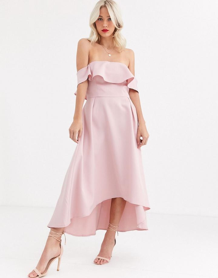 Chi Chi London Bardot Prom Skater Dress In Mink - Pink