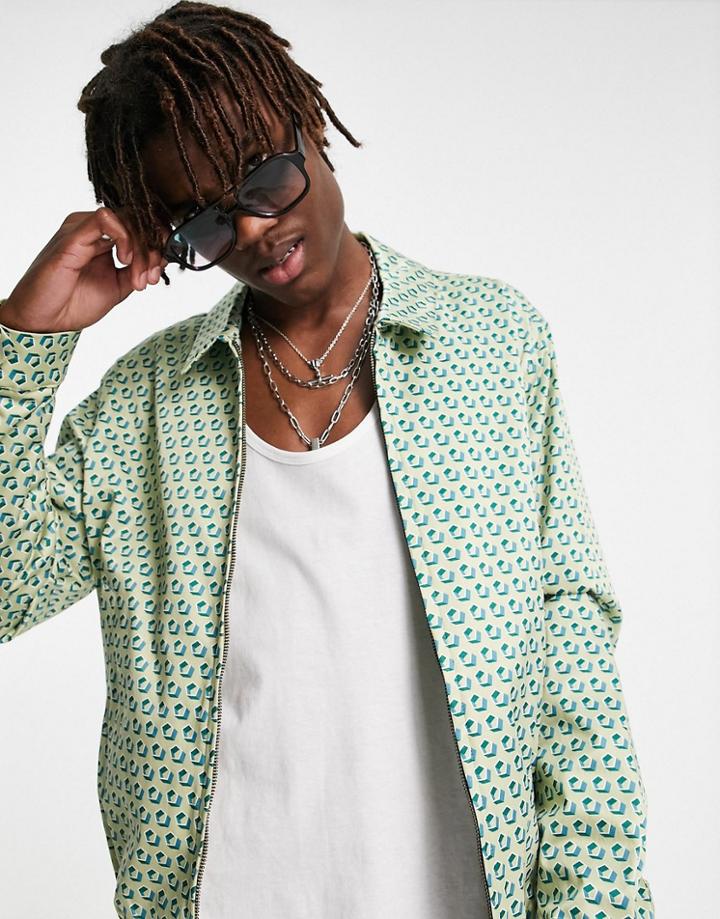 Asos Design Smart Harrington Jacket With Pastel Geo Print - Part Of A Set-blues