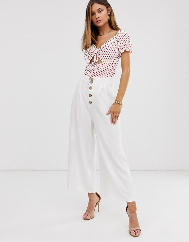 Stradivarius Cropped Button Pants In White