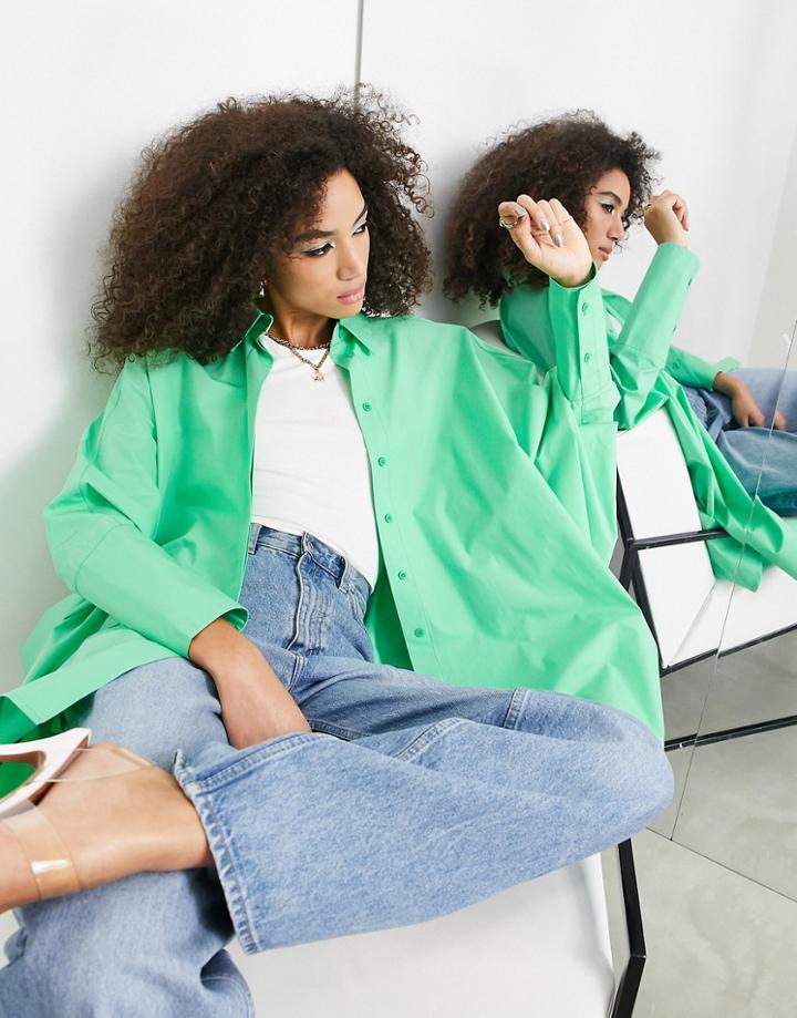 Asos Edition Oversized Cotton Shirt In Bright Green
