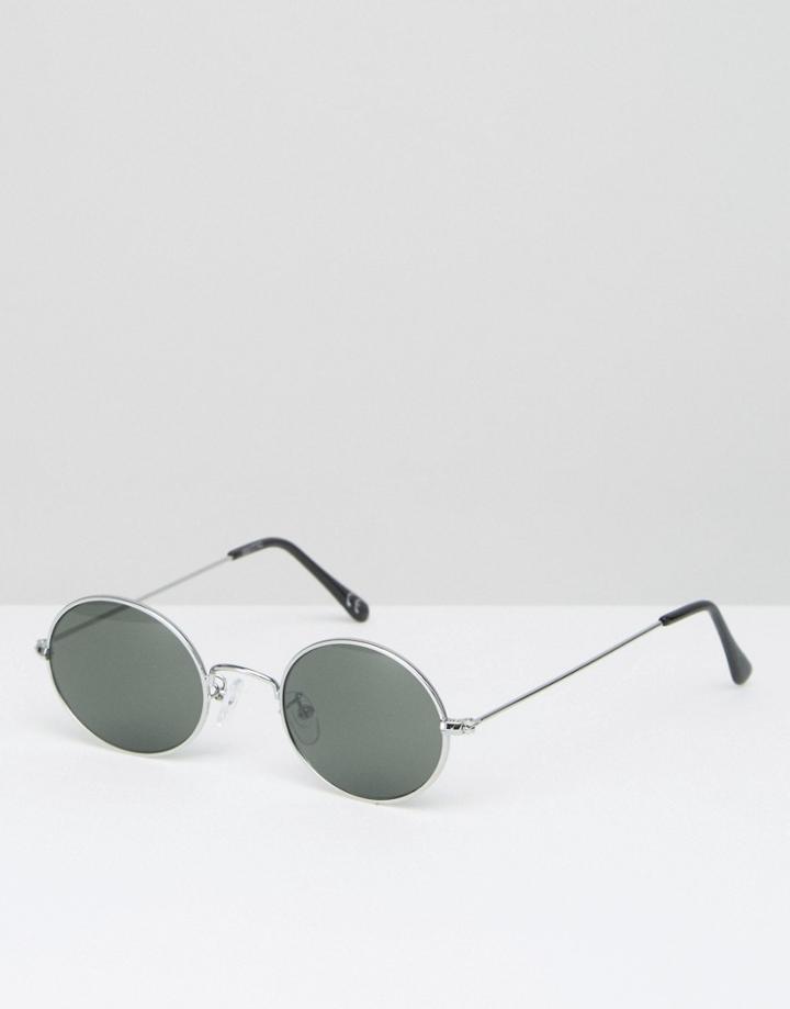 Asos Metal Oval Sunglasses In Silver - Silver