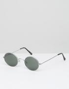 Asos Metal Oval Sunglasses In Silver - Silver