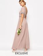 Maya Deep Back Maxi Dress With Full Skirt And Embellishment - Pale Mauve