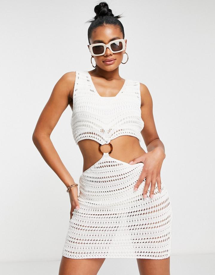 Miss Selfridge Ring Detail Crochet Mini Dress In White