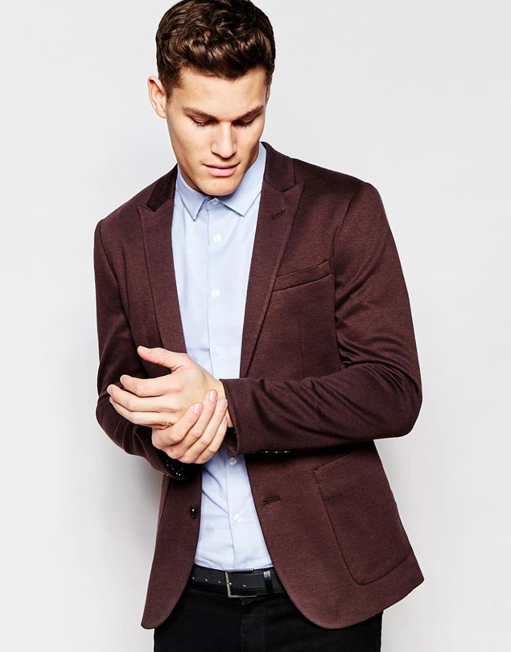 Asos Super Skinny Blazer In Jersey In Brown - Brown