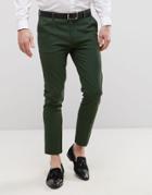 Asos Super Skinny Cropped Smart Pants In Dark Green - Green
