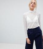 Fashion Union Tall High Neck Top In All Over Lace - White