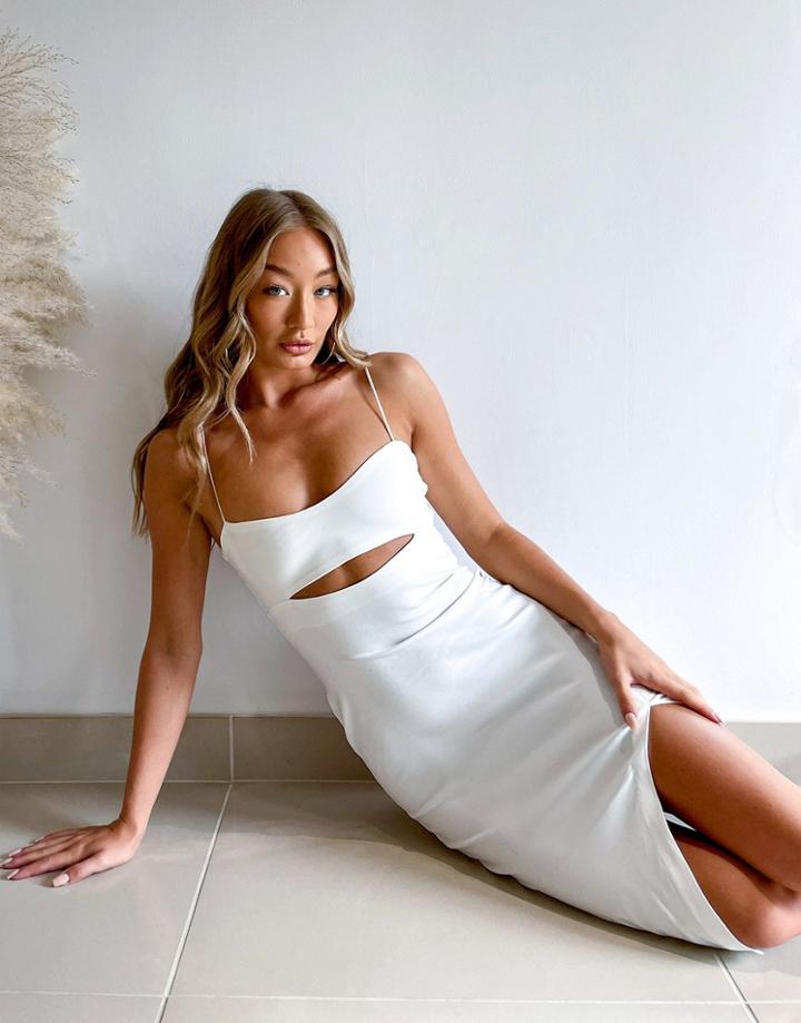 Vesper Cut Out 90's Midi Dress In Ivory-white