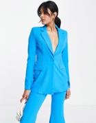 Asos Design Jersey Suit Split Sleeve Tux Blazer In Electric Blue
