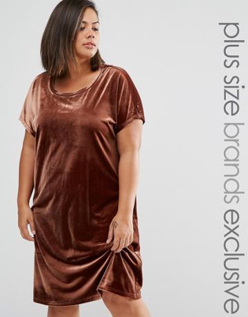 One Day Plus Allover Velvet Mini Shift Dress - Brown