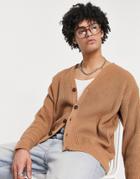Topman Oversized Knitted Cardigan In Brown