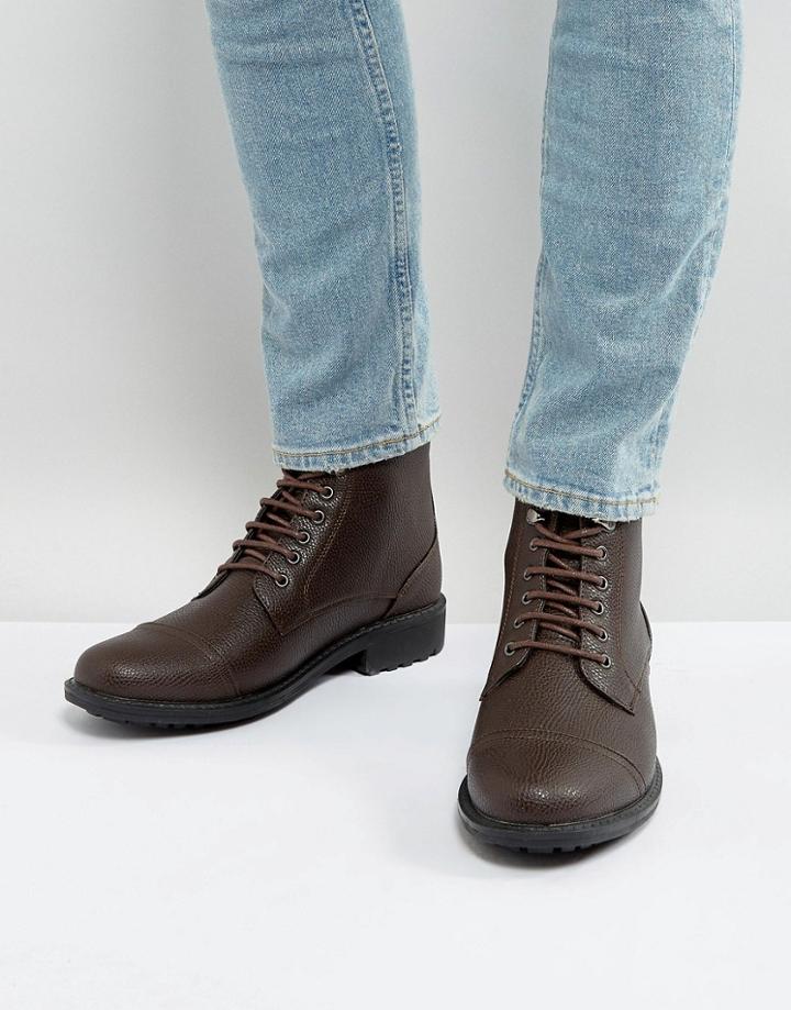 Brave Soul Milled Lace Up Boots In Brown - Brown