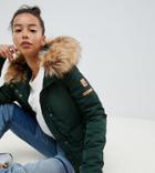 Noisy May Tall Faux Fur Padded Parka - Green