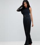 Missguided Tall One Sleeve Wide Leg Jumpsuit - Black