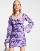Asos Design Keyhole Mini Dress With Buttons In Purple Butterfly Print-multi