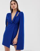 Lavish Alice Cape Detail Blazer Mini Dress In Cobalt - Blue