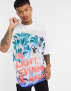 Asos Design Oversized T-shirt With Large Photographic Floral And Text Print-white