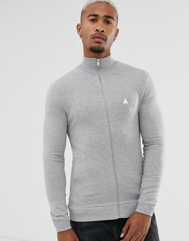 Asos Design Muscle Jersey Track Jacket In Gray Marl With Triangle