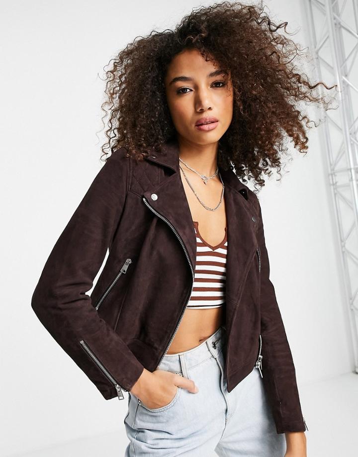 Allsaints Caden Suede Biker Jacket In Brown