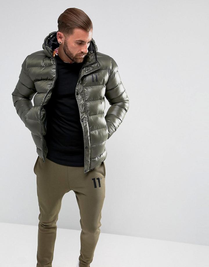 11 Degrees Puffer Jacket In Khaki - Green