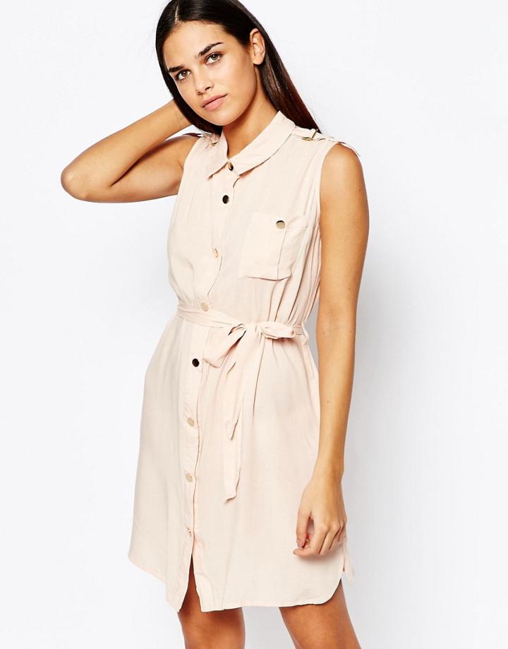 Club L Sleeveless Shirt Dress - Nude Pink