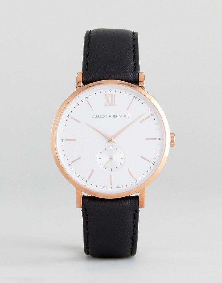 Larsson & Jennings Lgn38k Lugano Jura Leather Watch In Black - Black