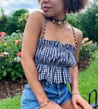 Stradivarius Ruched Poplin Cami In Mono Gingham-black
