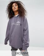 Ellesse Oversized Boyfriend Hoodie With Tonal Logo And Ribbon Tie Back - Gray