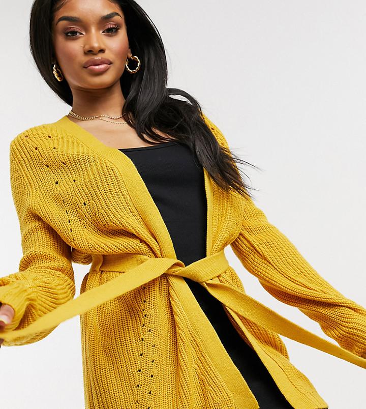 Vila Petite Knit Cardigan With Tie Waist In Yellow