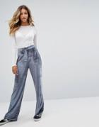 Missguided Velvet Wide Leg Pants - Blue