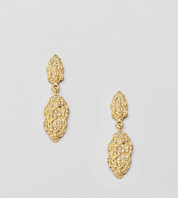 Asos Design Gold Plated Sterling Silver Drop Earrings With Hammered Detail - Gold