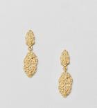 Asos Design Gold Plated Sterling Silver Drop Earrings With Hammered Detail - Gold