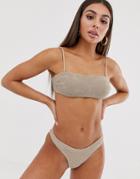 Free Society Mix & Match Crinkle Crop Bikini Top In Taupe-gray