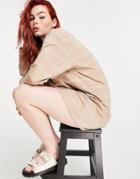 Asos Design Oversized T-shirt Dress In Tonal Taupe Stripe-brown