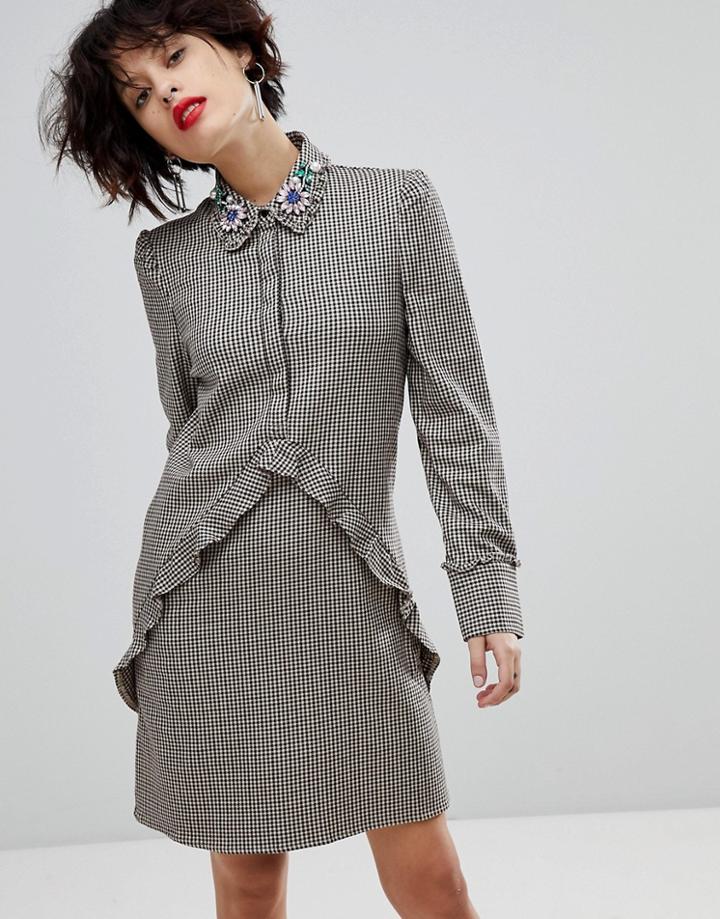 Mango Check Dress With Embellished Collar - Multi