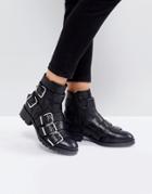 Asos Agile Leather Multi Buckle Boots - Black