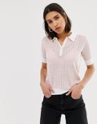 Mango Knitted Polo Top In Pink - Pink