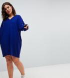 Asos Curve Knitted Mini Dress With V Neck - Blue