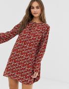 Pieces Flared Sleeve Mini Shift Dress In Paisley Print - Red