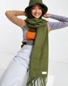 Topshop Recycled Supersoft Scarf With Woven Tab In Green