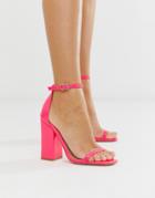 Simmi London Joice Fuschia Patent Square Toe Heeled Sandals-pink