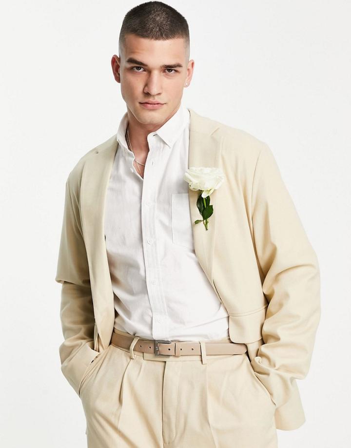 Asos Design Relaxed Oversized Suit Jacket In Camel Micro Texture-neutral
