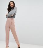 Asos Tall Tailored Pleat Front High Waist Tapered Pants With Tab And Button Detail - Pink