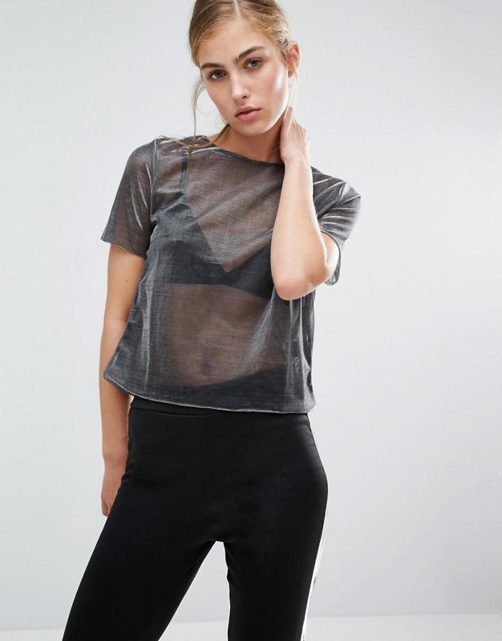 Miss Selfridge Metallic T-shirt - Gray