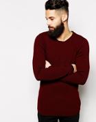 Asos Crew Neck Sweater With Ribbing - Burgundy