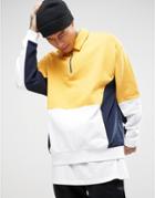 Asos Oversized Cut & Sew Sweatshirt With Collar & Half Zip - Yellow