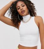 Asos Design Tall Sleeveless Crop Top With High Neck In White