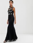 Maya Sleeveless Maxi Embellished Bodice Dress - Black