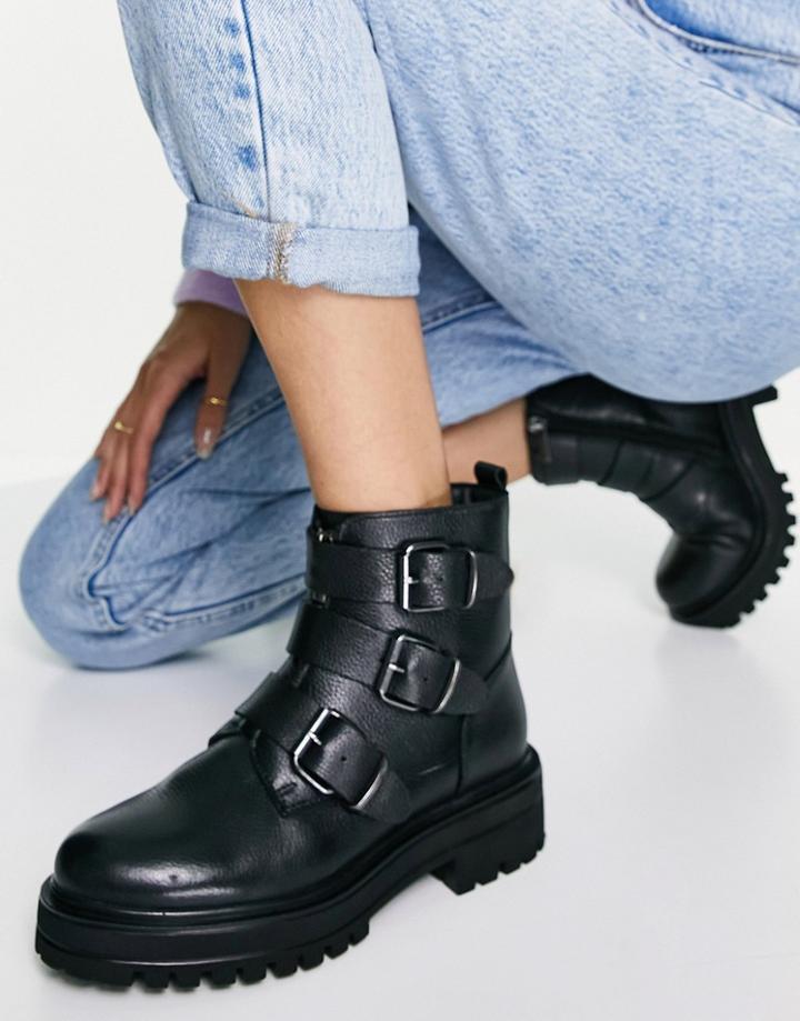 Rule London Leather Buckle Ankle Boots In Black