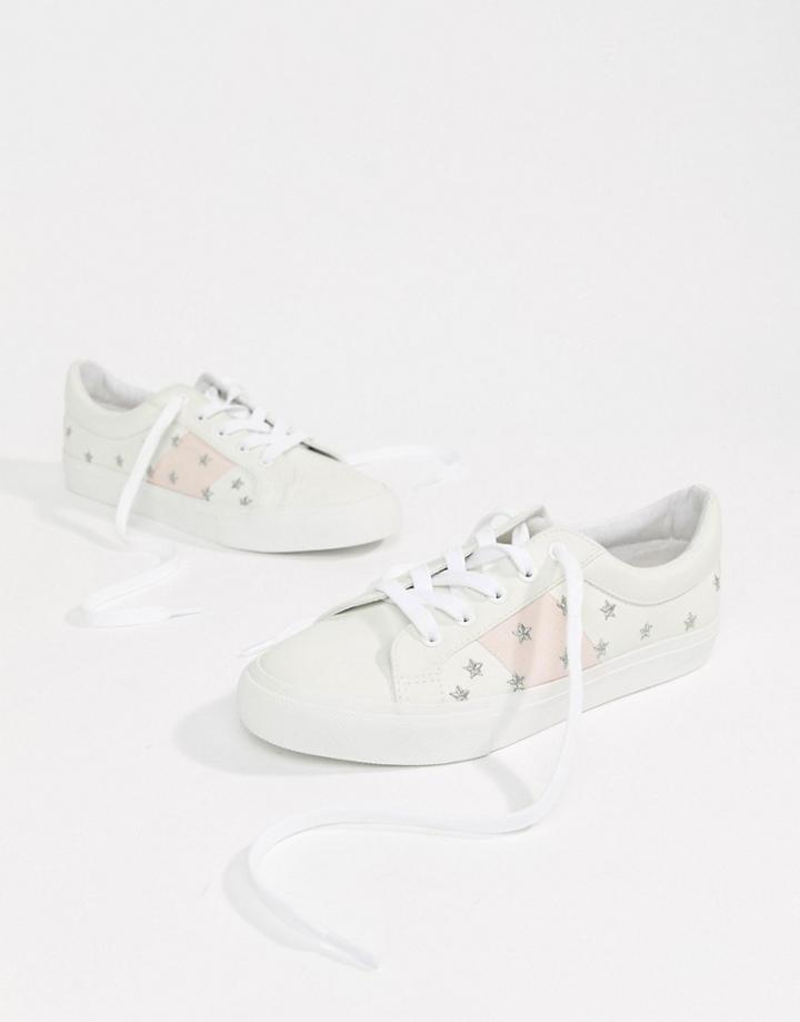 Asos Design Dance Star Embroidered Lace Up Sneakers - White
